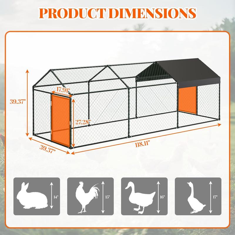 Large Metal Chicken Coop, Chicken Runs for Yard with Waterproof & Anti-UV Cover, Heavy Duty Hen House Poultry Cage for Outdoor Backyard Farm Use, 120x40x40 inch, Black Large Metal Chicken Coop, Chicken Runs for Yard with Waterproof & Anti-UV Cover, Heavy Duty Hen House Poultry Cage for Outdoor Backyard Farm Use, 120x40x40 inch, Black