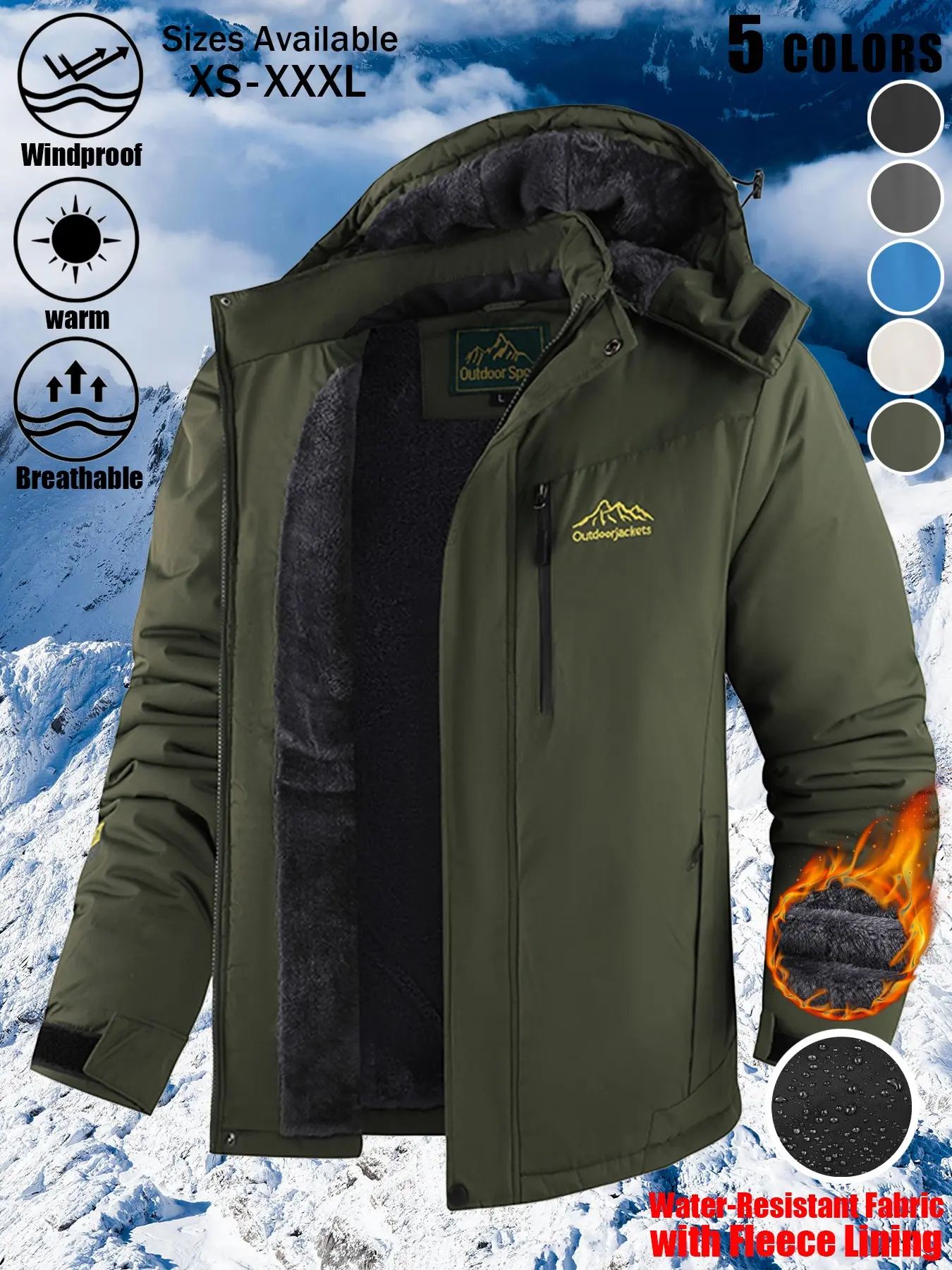 1 Pack Men's Hooded Fleece-Lined Softshell Jacket Waterproof Windproof Warm Breathable Detachable Hood Full Zip Chest Pocket Side Zip Pockets Adjustable Cuffs Outdoor Coat 4 Colors XS-XXXL Daily Commute Hiking Camping Sports Layering Windproof Outerwear