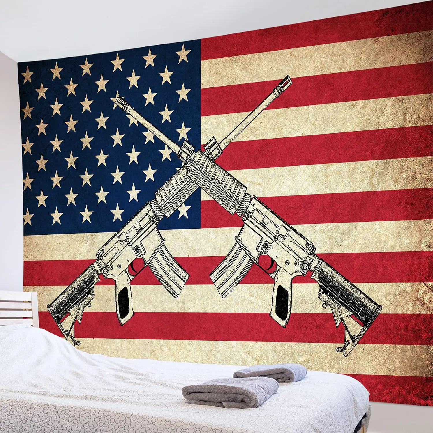 LB American Flag Tapestry Vintage The Stars and Stripes Flag with Gun Wall Hanging Western Culture Tapestries for Bedroom Living Room Dorm Party Wall Decor,80Wx60H inches