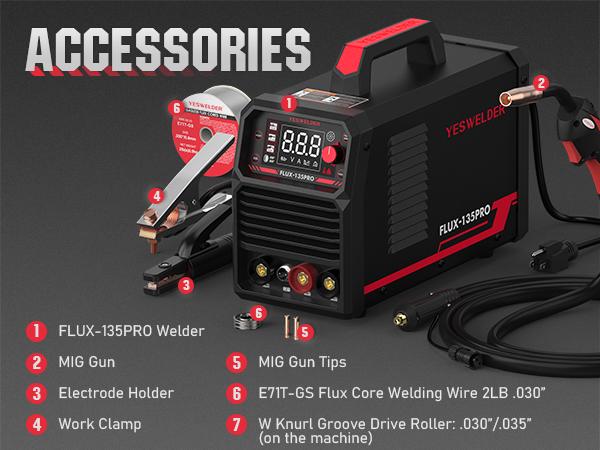 YESWELDER FLUX-135PRO 135Amp 110V Flux Core MIG Welder, Gasless MIG/Lift TIG/Stick 3-in-1 Welding Machine, Digital Display DC IGBT Synergic Control YESWELDER FLUX-135PRO 135Amp 110V Flux Core MIG Welder, Gasless MIG/Lift TIG/Stick 3-in-1 Welding Machine, Digital Display DC IGBT Synergic Control