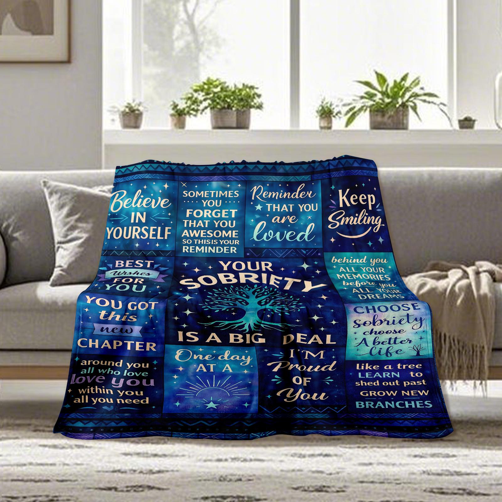 Flannel Blanket with Digital Print with Positive Affirmation Pattern to Motivate Alcohol Quitting Blanket Lightweight Soft and Comfortable Gift Blanket for Lunch Break Blanket Sofa Bed Of