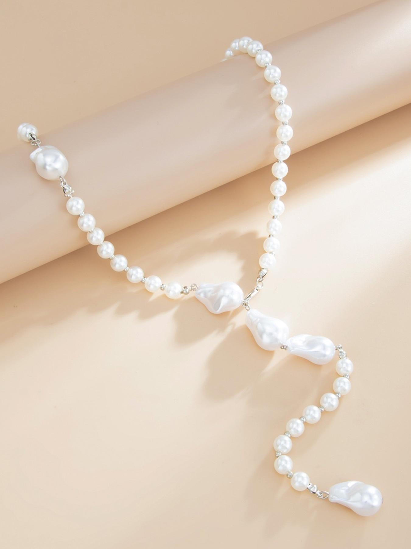 Pearl Back Drop Back Necklace, Dainty Long Body Chain Jewelry for Women, Elegant Backless Dress Accessories, High Quality Body Jewelry