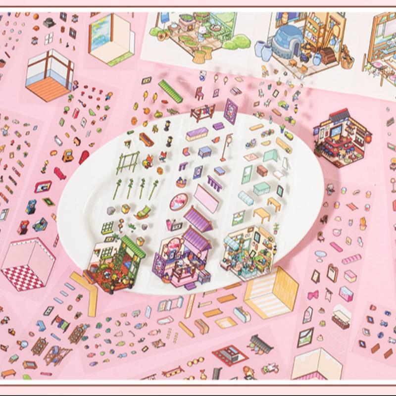 Mini 3D Sticker Scene Set, Sticker Packs, DIY 3D House Stickers for Home Decoration, Relaxing Craft Kit for Adults, Perfect Christmas and Birthday Gift