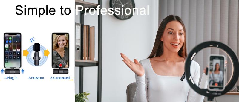 2 Pcs Pink Wireless Lavalier Mini Microphone for iPhone iPad, Professional Lapel Mics, Plug-Play,Ultra-Low Delay Noise Reduction Chip of Lapel Microphone for Video Recording Interview Conference Podcast Vlog 2 Pcs Pink Wireless Lavalier Mini Microphone for iPhone iPad, Professional Lapel Mics, Plug-Play,Ultra-Low Delay Noise Reduction Chip of Lapel Microphone for Video Recording Interview Conference Podcast Vlog