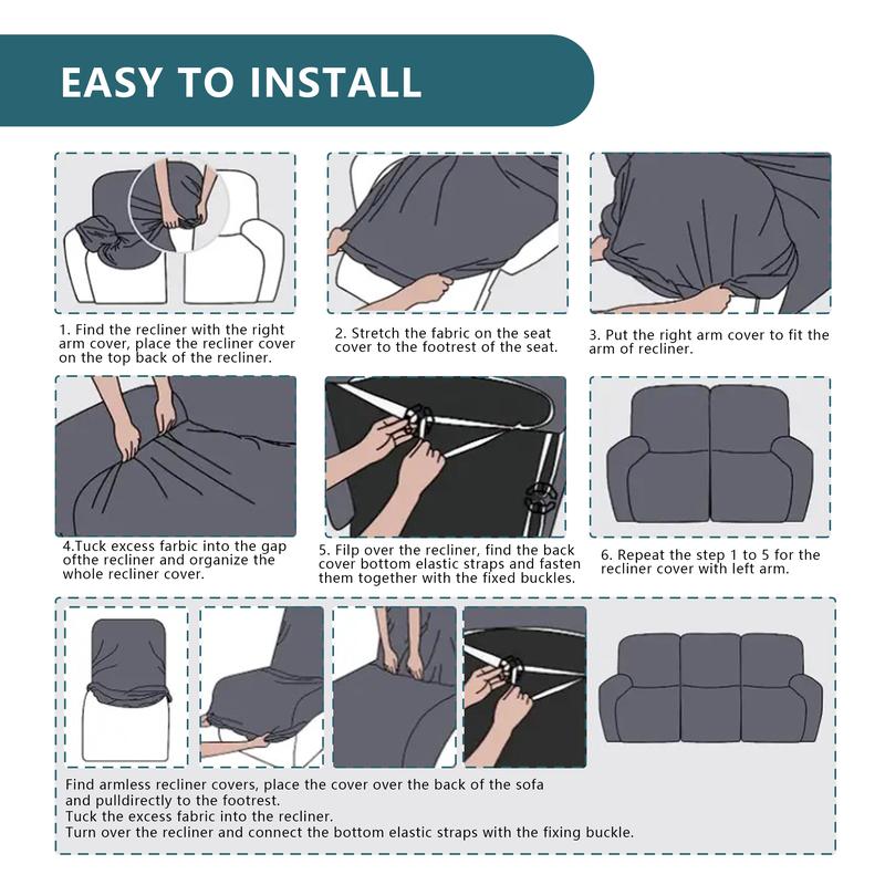 Recliner Sofa Covers Stretch Jacquard Couch Covers for Recliner Slipcovers 3 Cushion Soft Protector with Pocket Waterproof Fabric Non-Slip Design 8-Piece Set for Living Room #TikTokShopBlackFriday