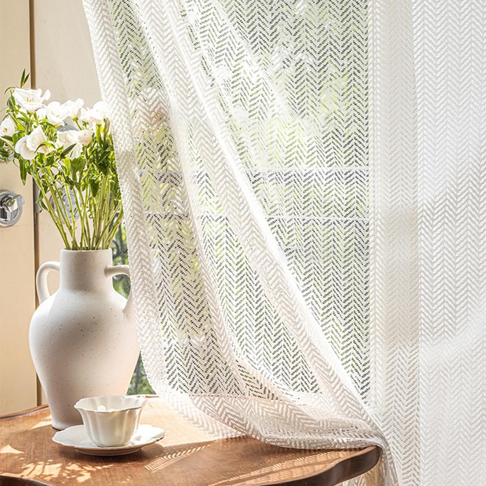 1pc Linen Style Korean Thick Herringbone Cotton Hemp Window Curtain, Vintage Living Room Bedroom Dormitory Light-Filtering Drape, Home Decoration Curtain
