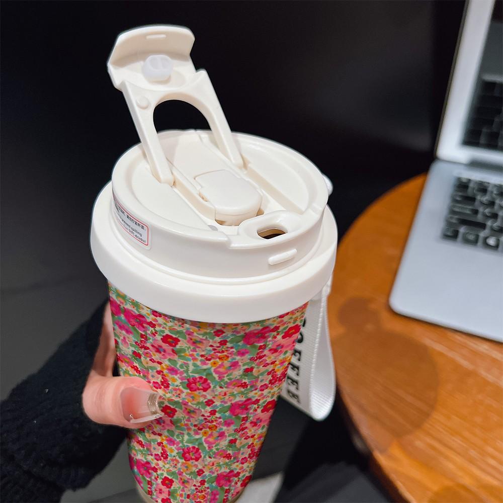 Fashionable Oil Painting Floral Vine Texture Coffee Cup, Portable Dual Drink Insulated Mug, Heat/cool Keeper, Office Travel Essential