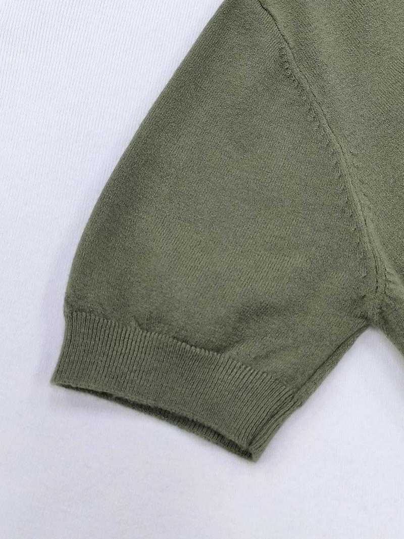 Women's Solid Color Crew Neck Short Sleeve Sweater, Casual Basic Knit Pullover for Spring & Fall, Fashion Women's Knitwear for Daily Wear, Womenswear Women's Solid Color Crew Neck Short Sleeve Sweater, Casual Basic Knit Pullover for Spring & Fall, Fashion Women's Knitwear for Daily Wear, Womenswear