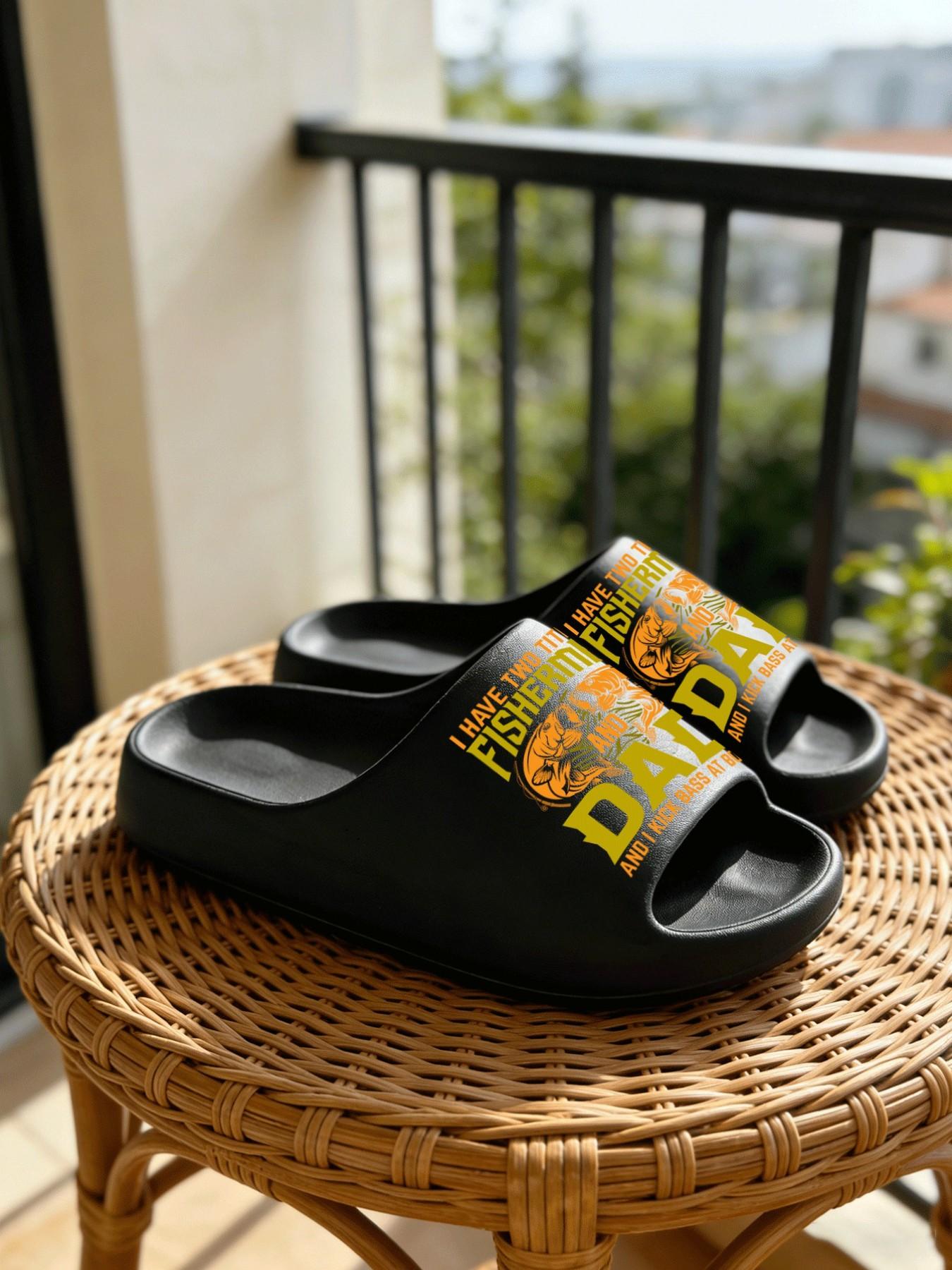 DAD Fisherman Fishing Print Coconut Sandals Cloud-Feel American Casual Retro Style Unisex Father's Day Fishing Lover Gift Daily Wear Thick Sole Non-slip Soft Comfortable All-Season Home Bathroom Outdoor