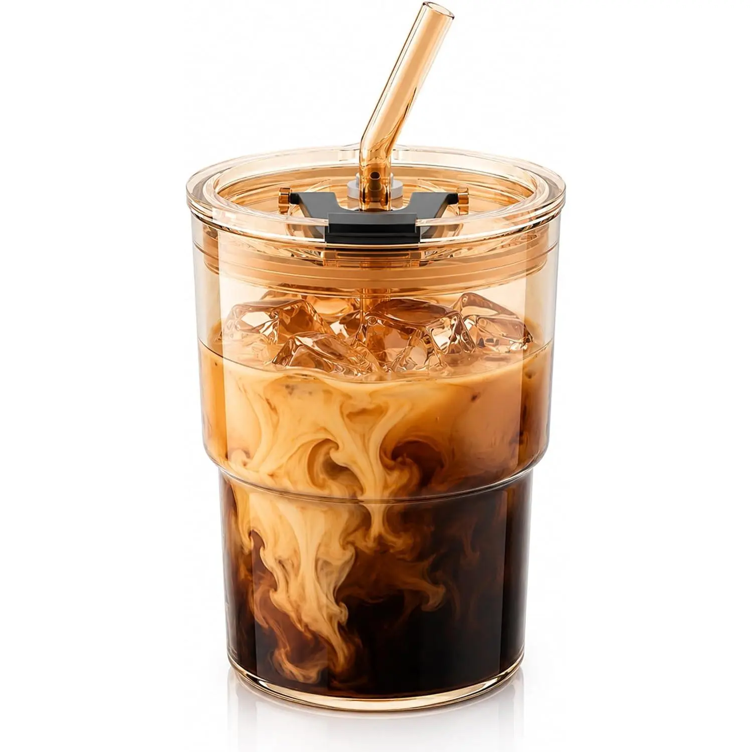 13oz Iced Coffee Cup, Glass Tumbler with Straw and Lid, Leakproof | for , Matcha, Cold Brew, Sealed, Portable, Thick Wall, ,  Mug for School Year ()