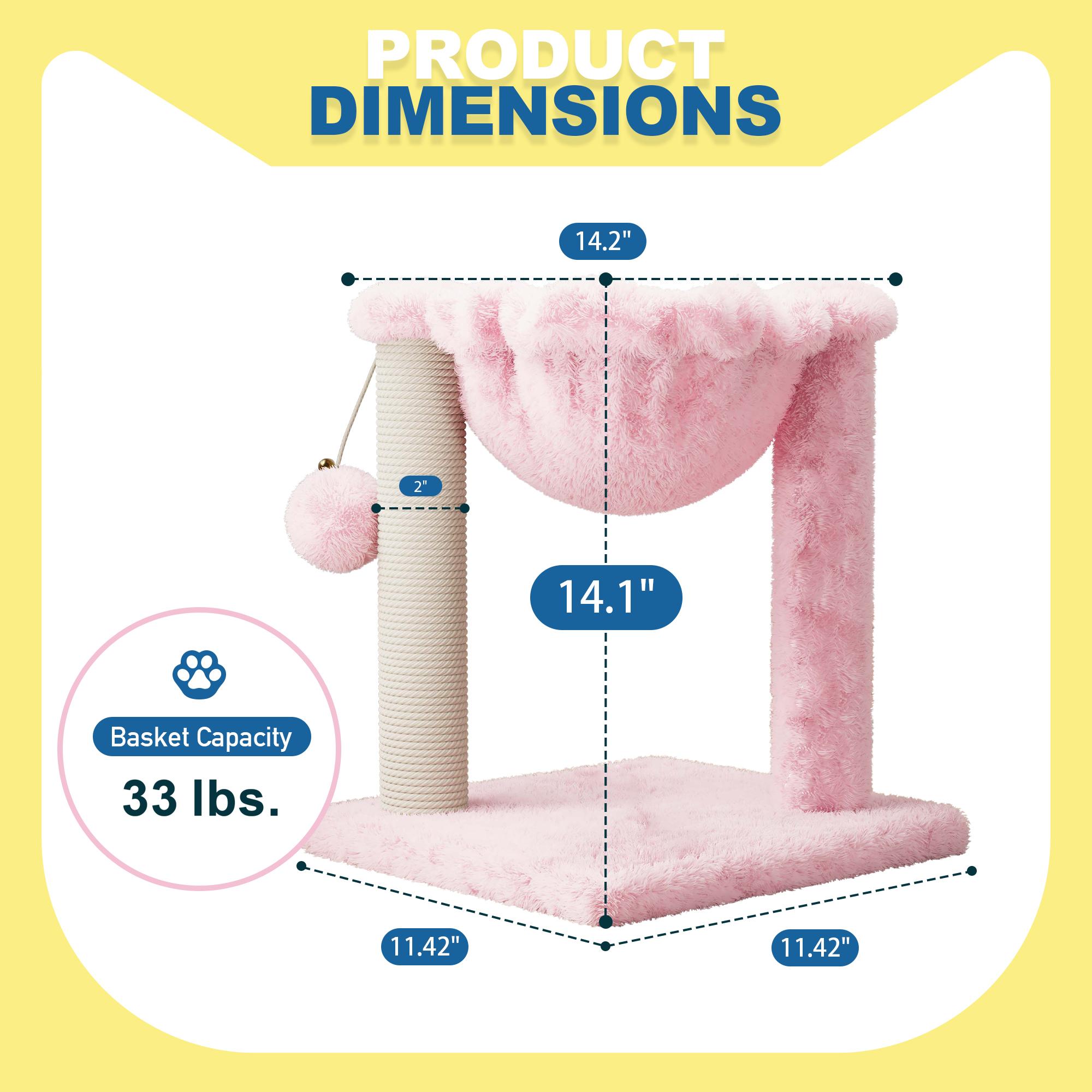 Sha Cerlin 14in Cat Toy Cat Tree,Single Cat Basket with Double Ears,Sisal Scratching Post with Plush Hammock, Dark Blue/Beige/Grey/Pink#ChristmasGifts#TikTokShopBlackFriday