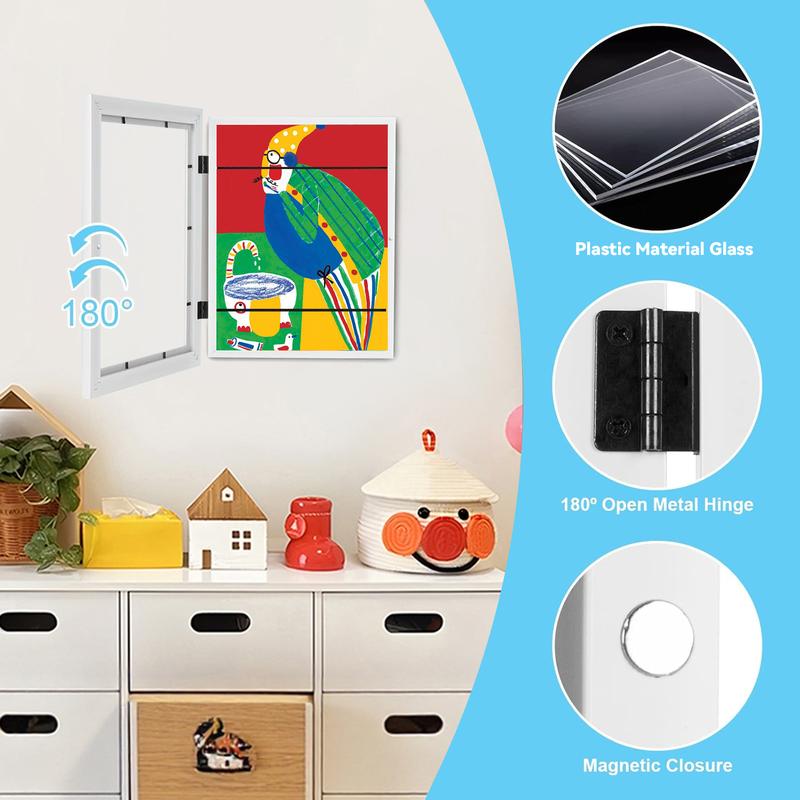 [2-Pack] Kids Art Frames, 8.5x11 Front Opening Kids Artwork Frames Changeable, White Art Frames for Kids Art for Wall & Desktop, Holds 50 Pcs, for 3D Picture, Crafts, Hanging Art, Portfolio