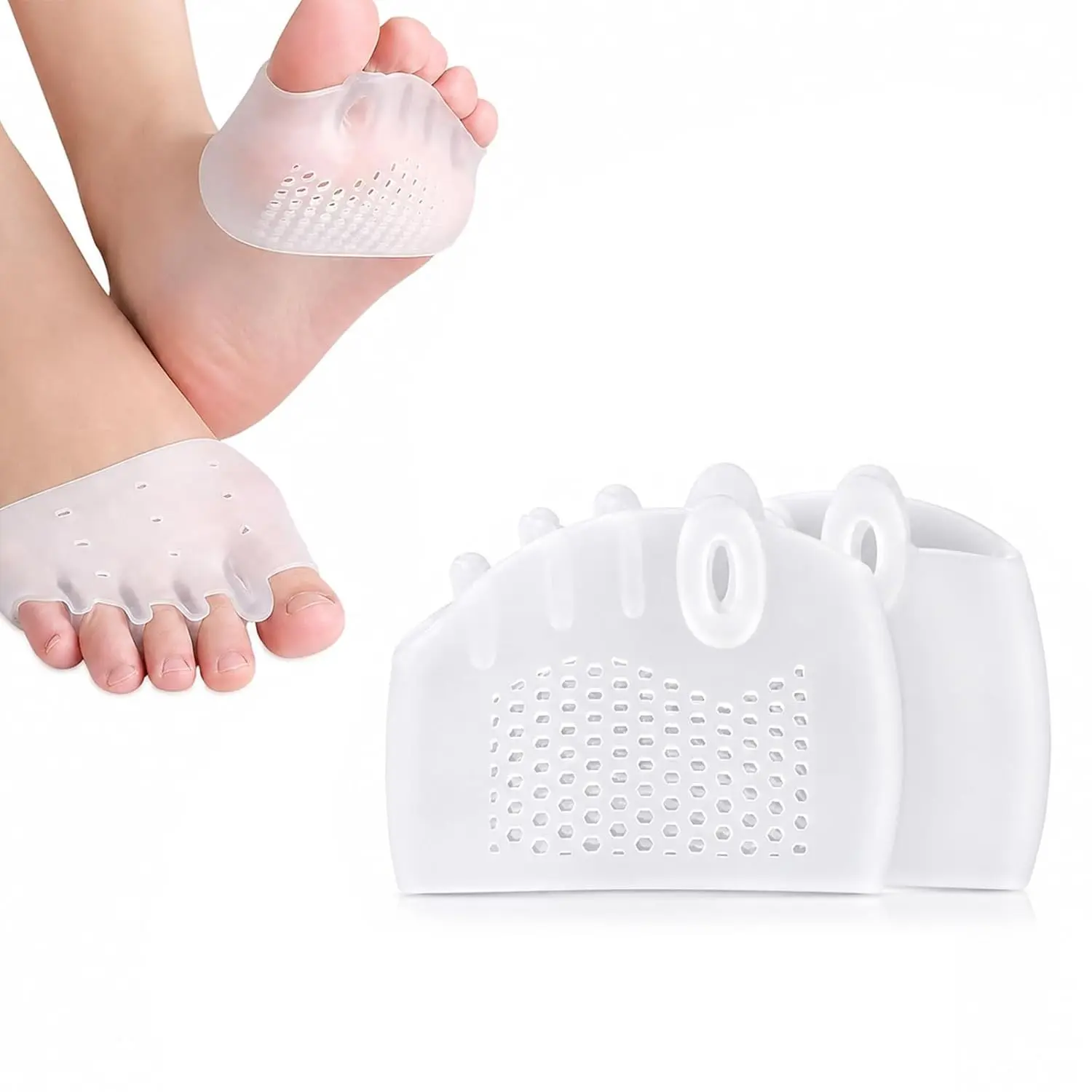 3 in 1 Pro Toe Straighteners, Silicone Forefoot Sleeves with Toe Separators, Breathable Cushioned Support for Curled Toes & Hammer Toe, Pedicure Supplies (Transparent)