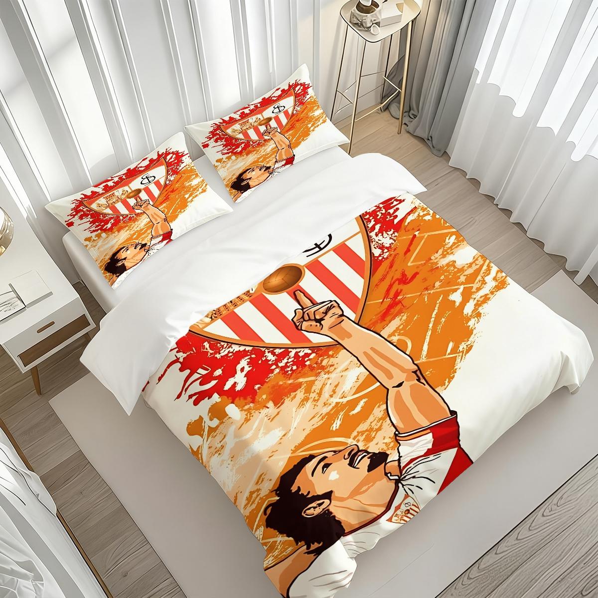 3Pcs,Sevilla Fútbol Club inspiration  three-piece bedding set, soft, comfortable and skin-friendly, universal in all seasons, bedding set, no pillow core, no quilt core, suitable for bedrooms, guest rooms - (1 quilt cover + 2 pillowcases)