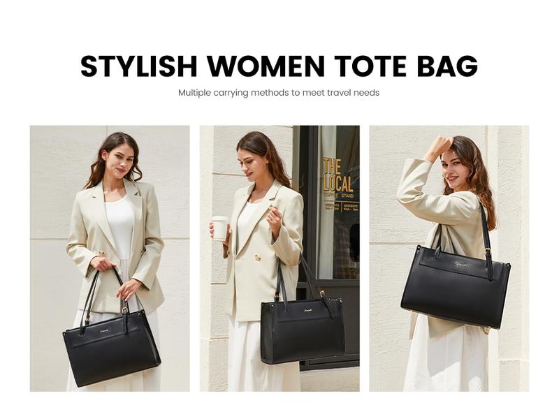 LOVEVOOK Fall Laptop Tote Bag for Women, 15.6 Inch Stylish Vegan Leather Work Tote Bag Purse, Large Capacity And Waterproof Computer Briefcase for Business Office Travel