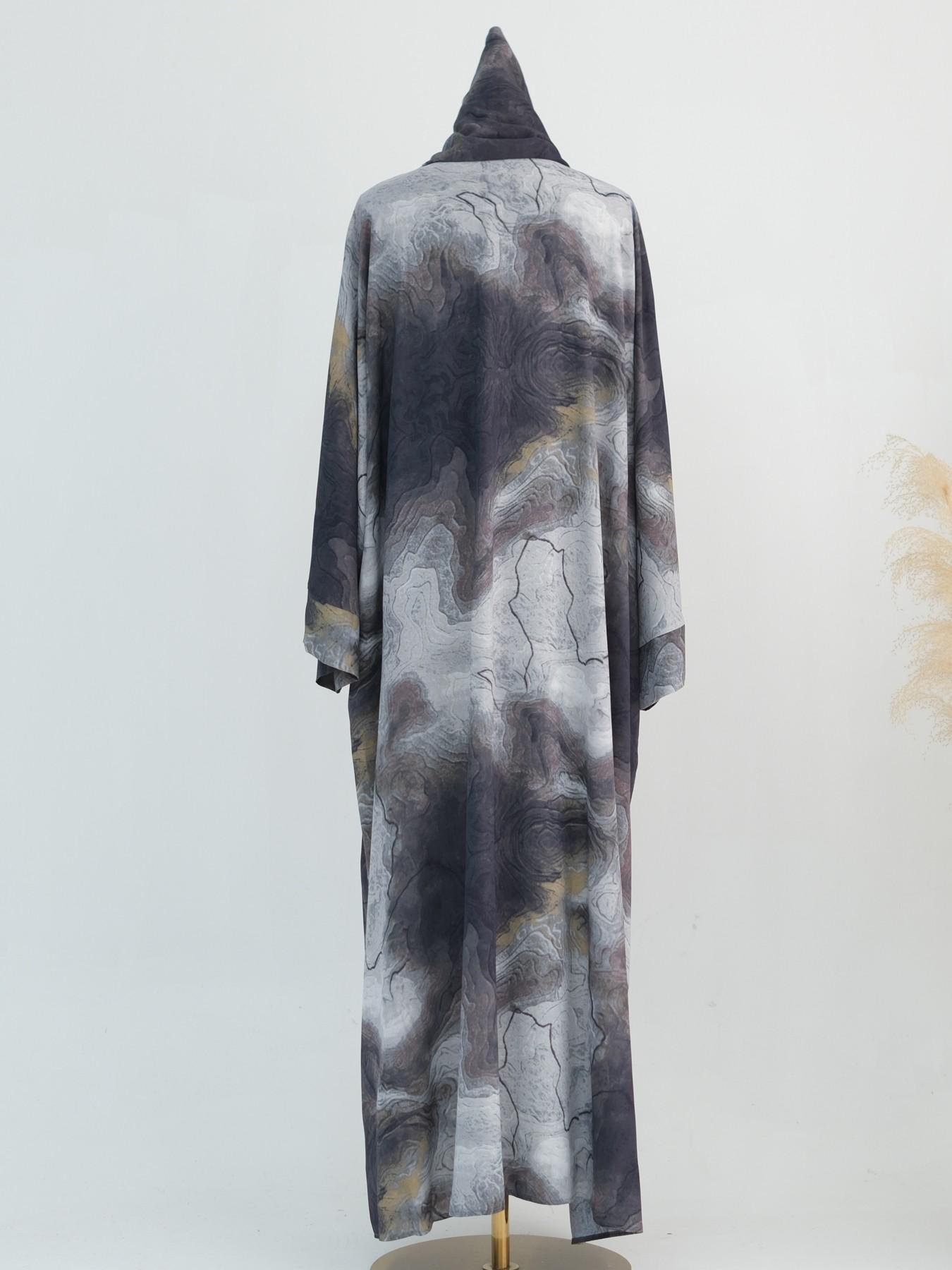 New Muslim Tie-Dye Robe Set with Headscarf, Long Sleeve Casual Fashion, Includes Pockets, Perfect for Ramadan, Abaya Hijab Set, Islamic Clothing