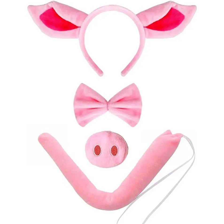 Pig Costume Set Pig Ears Headband Nose and Tail Bowtie Party Cosplay Halloween Accessories