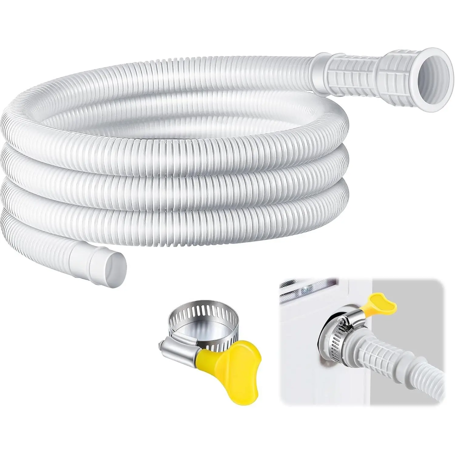 Patent Pending Dehumidifier Drain Hose, 3/4 In FHT, White With Cuttable Rubber Adapter and Connect Clamp, Flexible Universal Drain Hose for Most Dehumidifier Air Conditioner Brands