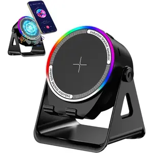 Bluetooth Speaker, 4-in-1 Wireless Induction Speaker & RGB Light Stand Multi-Functional Phone Stand Instant-Connect Stereo Sound, 360 °   Adjustable Holder for iPhone/Android/iPad/Samsung (Black)