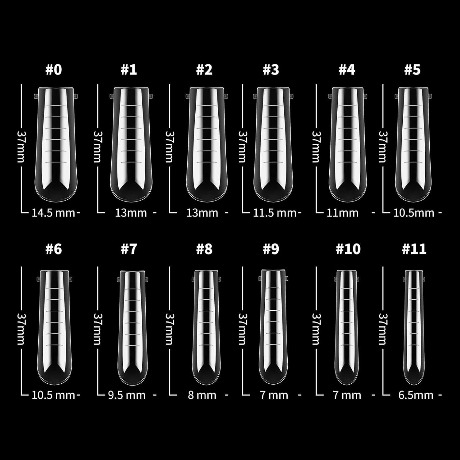 Nail Extension Mold Kit with Scale Nail Tips, Crystal Clips, Square Nail Forms, UV Gel Brush, Cuticle Pusher, Nail File, DIY & Salon Use
