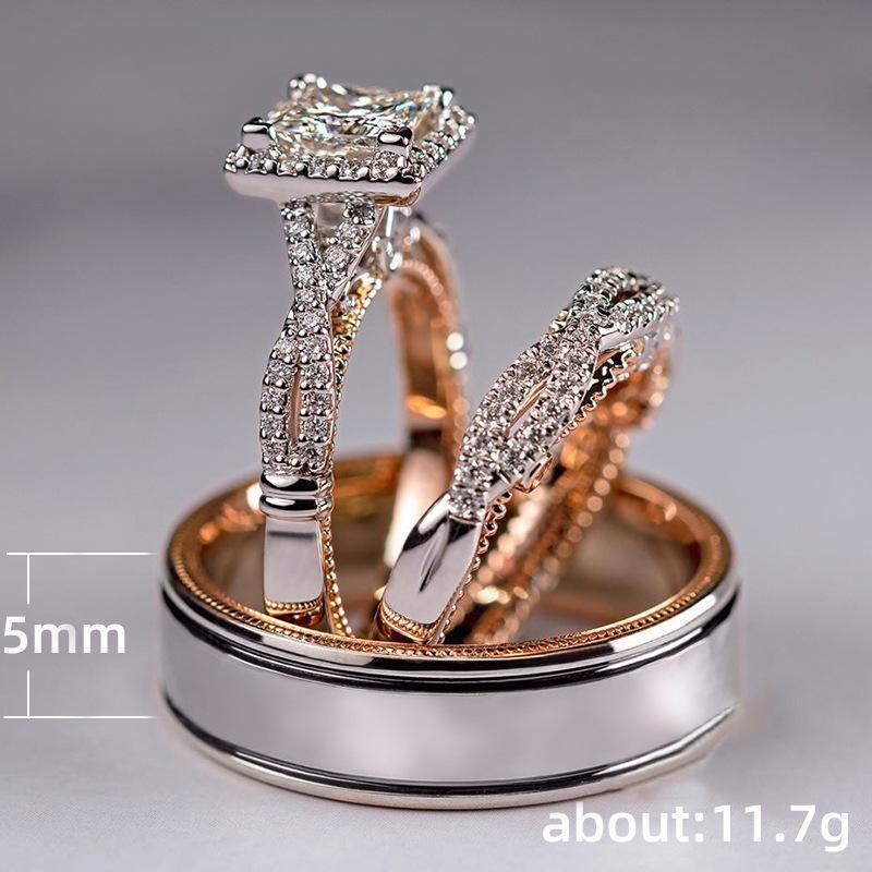 Women's 3-Piece Rose Gold-Plated Cubic Zirconia Bridal Ring Set, Stackable Wedding Ring with Sparkling Bands, Multi-Size All-Seasons Engagement Promise Gift for Wedding Anniversary