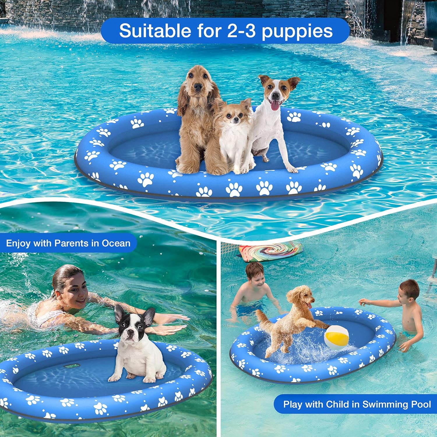 DONO Dog Float Raft - Large Bone-Yellow Inflatable Swimming Float for Summer, Portable Pool Floaters with Sturdy Fabric Covering, Cute Cooling Toys for Small Medium Large Dogs