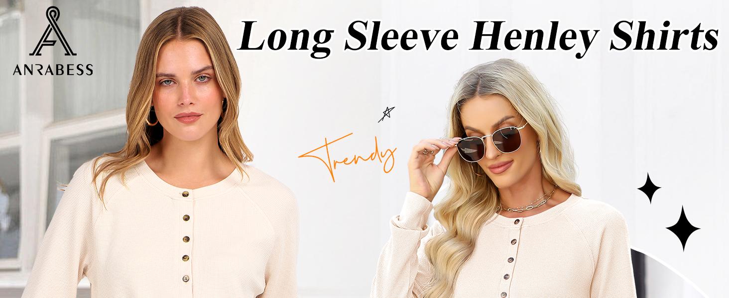 ANRABESS Women's Long Sleeve Waffle Knit Shirts Dressy Casual Loose Button Up V Neck Henley Tops 2025 Fall Basic Tee Blouse