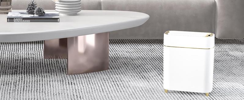 Pukomc Hands-Free Auto-Sensor Trash Can - Wave or Knee Activation, Silent Lid, Removable Bucket, Battery-Operated for Kitchen/Office