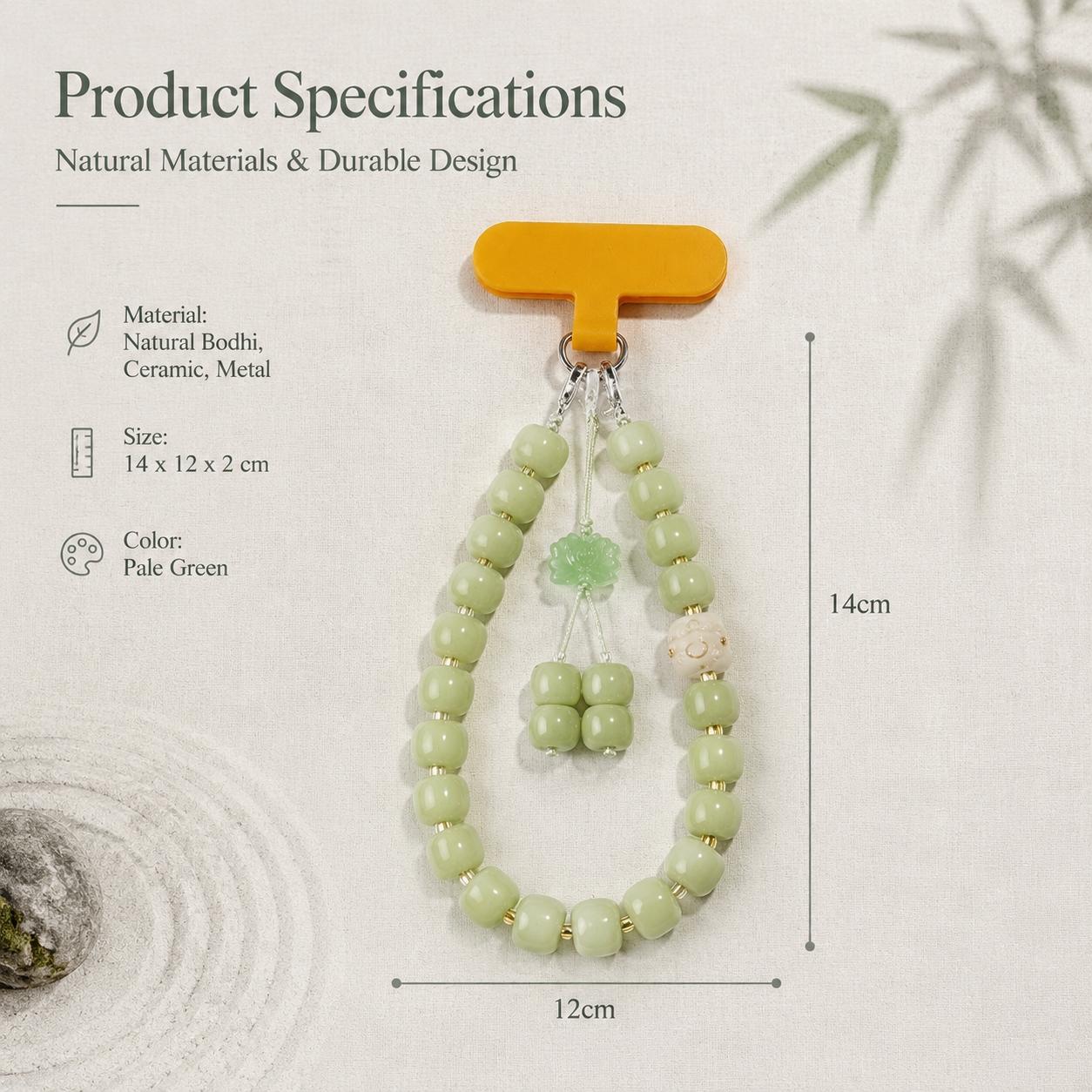 Anti-Lost Green Jade Beaded Phone Lanyard, Cute Lucky Cat & Lotus Charm Phone Strap, Aesthetic Phone Accessory