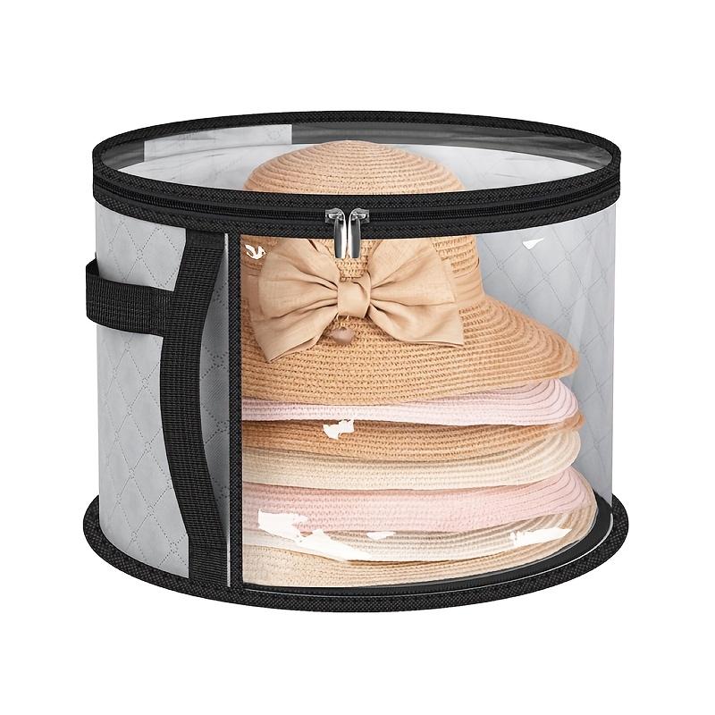 Extra Large Hat Storage Box, Foldable Non-Woven Organizer with Reinforced Handle, Transparent Window, Dual Zipper Design for Hats, Sun Hats, Beach Hats