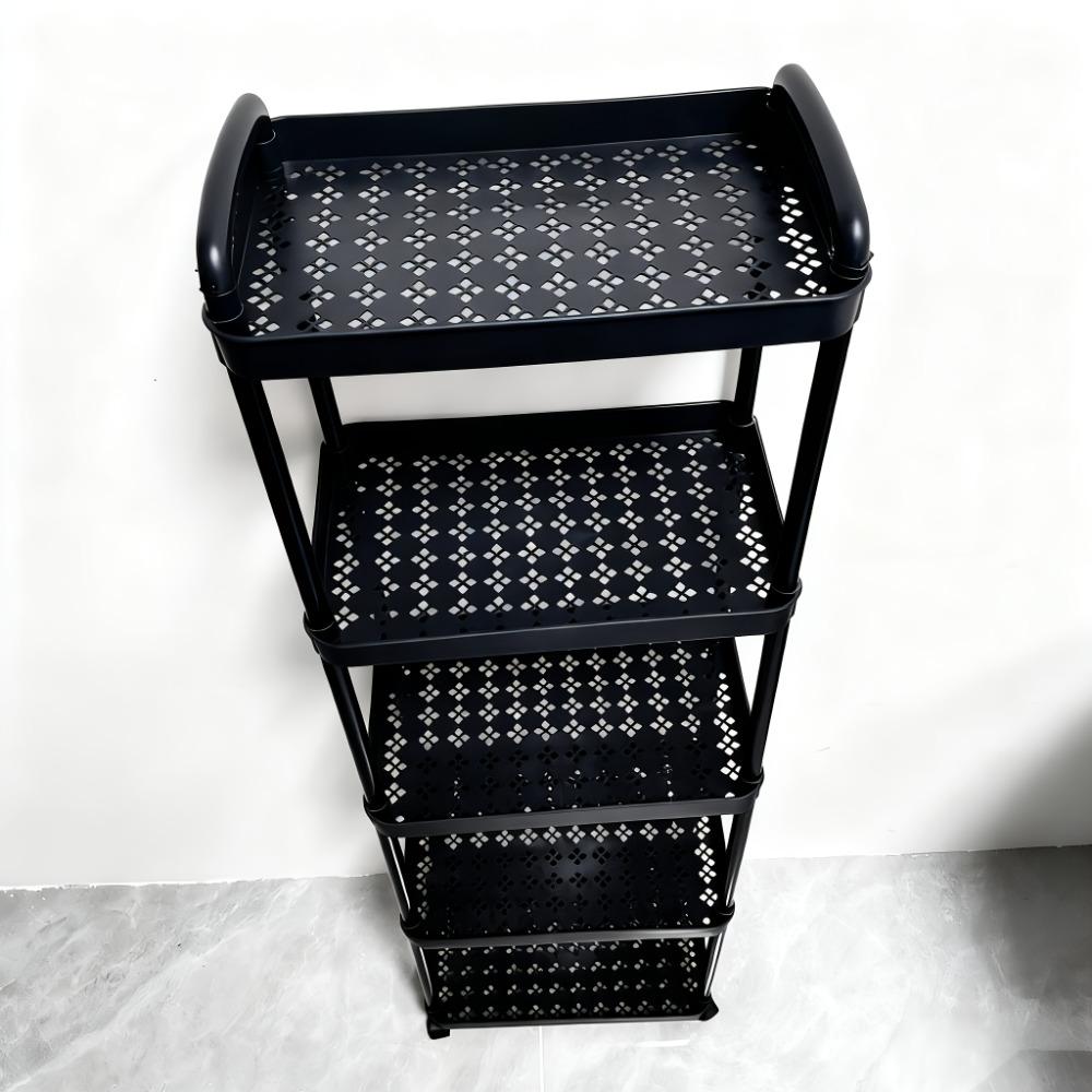 Multi-layer multi-functional trolley, multi-functional storage rack, Display storage rack, movable trolley, movable shelf, 4 universal wheels, suitable for kitchen, bathroom, multi-scene use, made of plastic, cannot place heavy objects