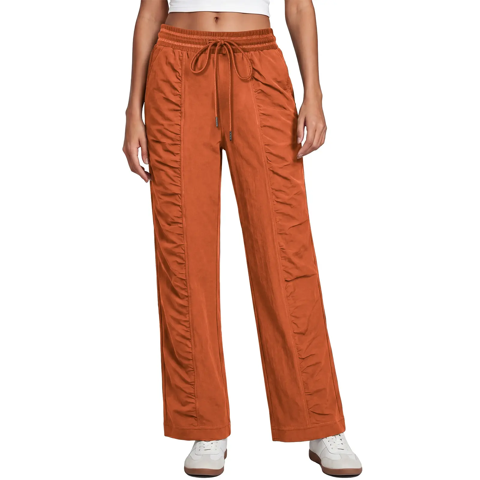 Aoysky Womens Wide Leg Cargo Pants Elastic Waist Drawstring Ruched Pants | High Waist Casual Pants For Women, Workout Hiking Pants With Pockets, Ruched Front, Fashion Streetwear