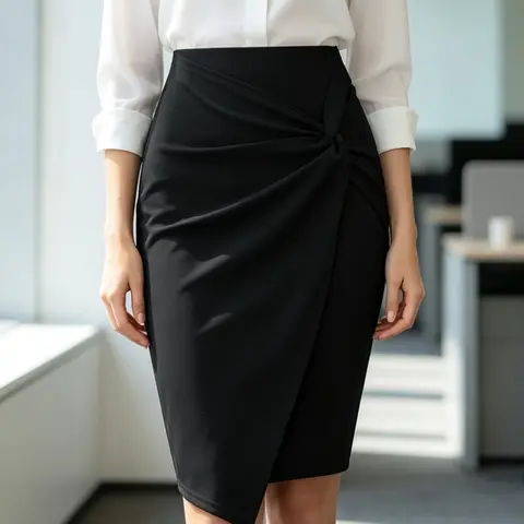 Women's Solid Twist Wrap Bodycon Skirt, Elegant Chic Fashion High Waist Knee Length Skirt, Ladies Bottoms Womenswear for All Seasons Work Business Daily Casual Wear
