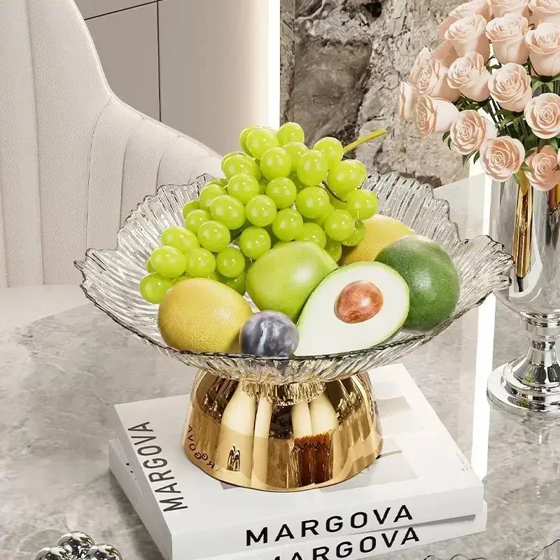 Elegant Pedestal Fruit Bowl with Base Tray, Flower Petal Shaped Candy Dish, Multipurpose Fruit and Snack Plate for Home Entertaining, Outdoor Parties and Holiday Celebrations