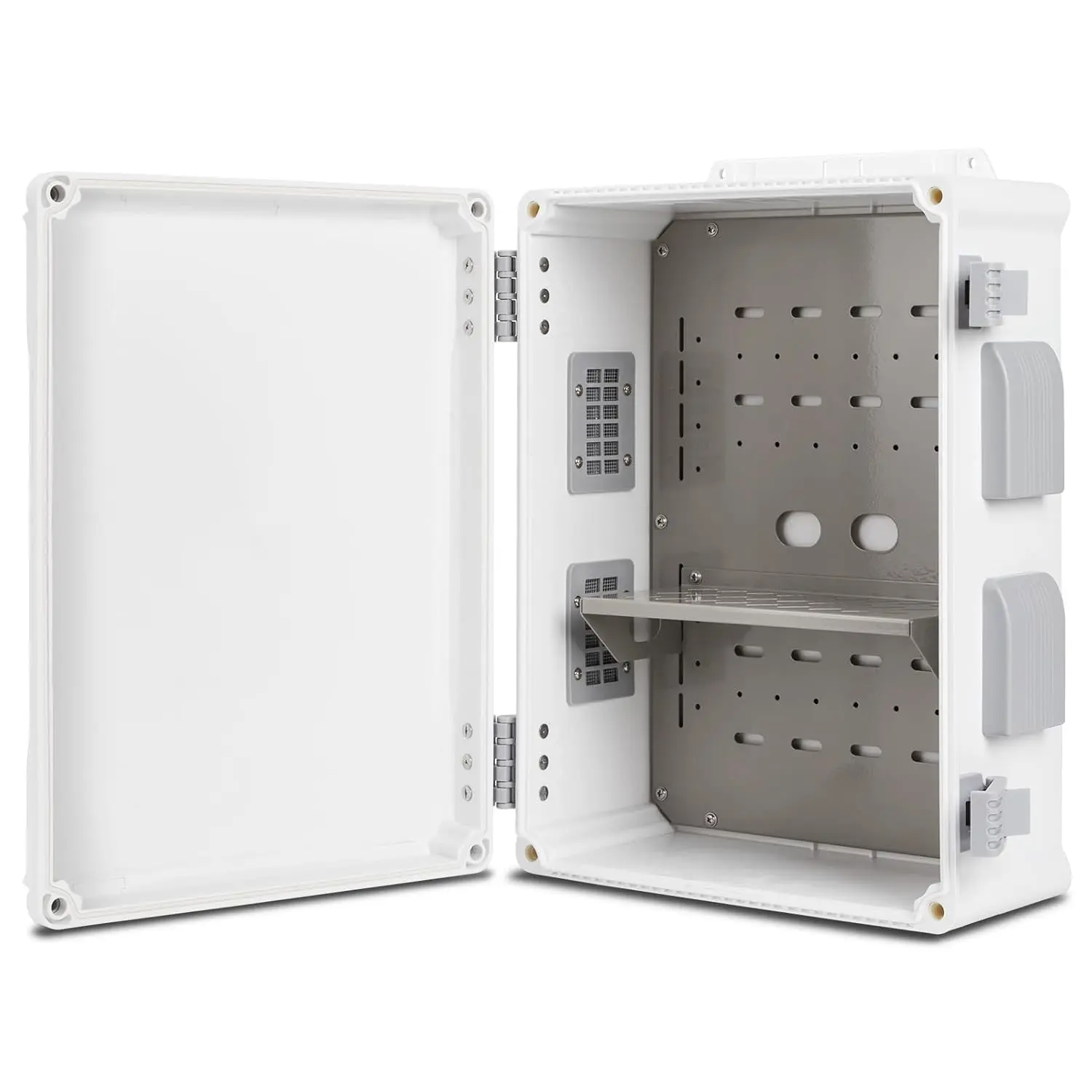 Outdoor Electrical Junction Box, ABS Water Resistant Enclosure with Internal Mounting Panel & Hinged Cover (15" H x 11" L x 6" W)