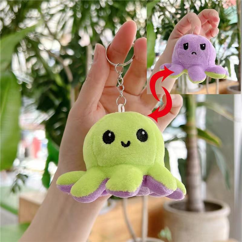 Reversible Octopus Plush Keychain Flip Octopus Doll Soft Stuffed Pendant Cute Double Sided Flip Octopus Key Ring Toy Gift