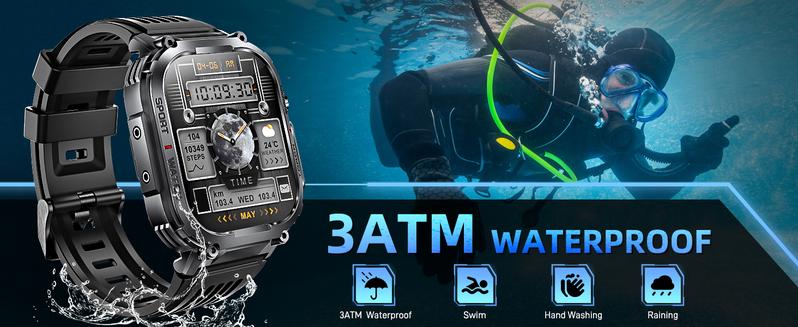 3ATM Waterproof Outdoor Smart Watch for Men with Call Make/ Answer 100+ Sports Modes Pedometer Compass Multifunctional Smartwatch Compatible with iPhone Android Phones Digital Watch Gifts for Men 3ATM Waterproof Outdoor Smart Watch for Men with Call Make/ Answer 100+ Sports Modes Pedometer Compass Multifunctional Smartwatch Compatible with iPhone Android Phones Digital Watch Gifts for Men