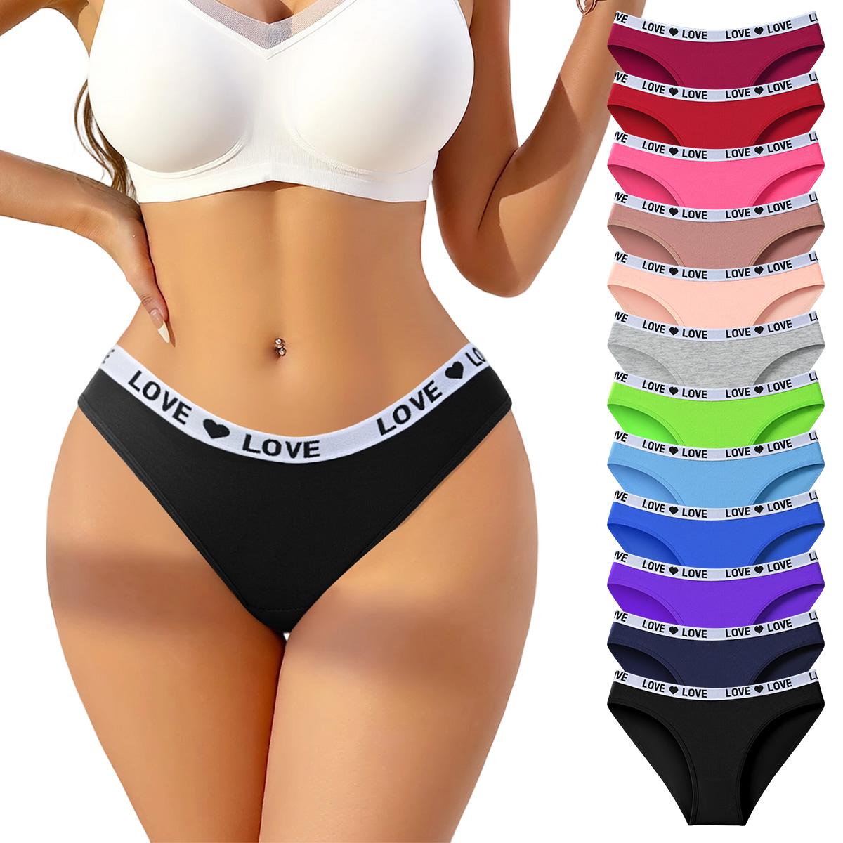 Women's Mid-Rise Brief Panties Multi-Pack, Soft Stretchy Synthetic Blend Underwear with Color Block Letter Print for Everyday Wear, Stretchy Fabric, Mid-Rise Cut
