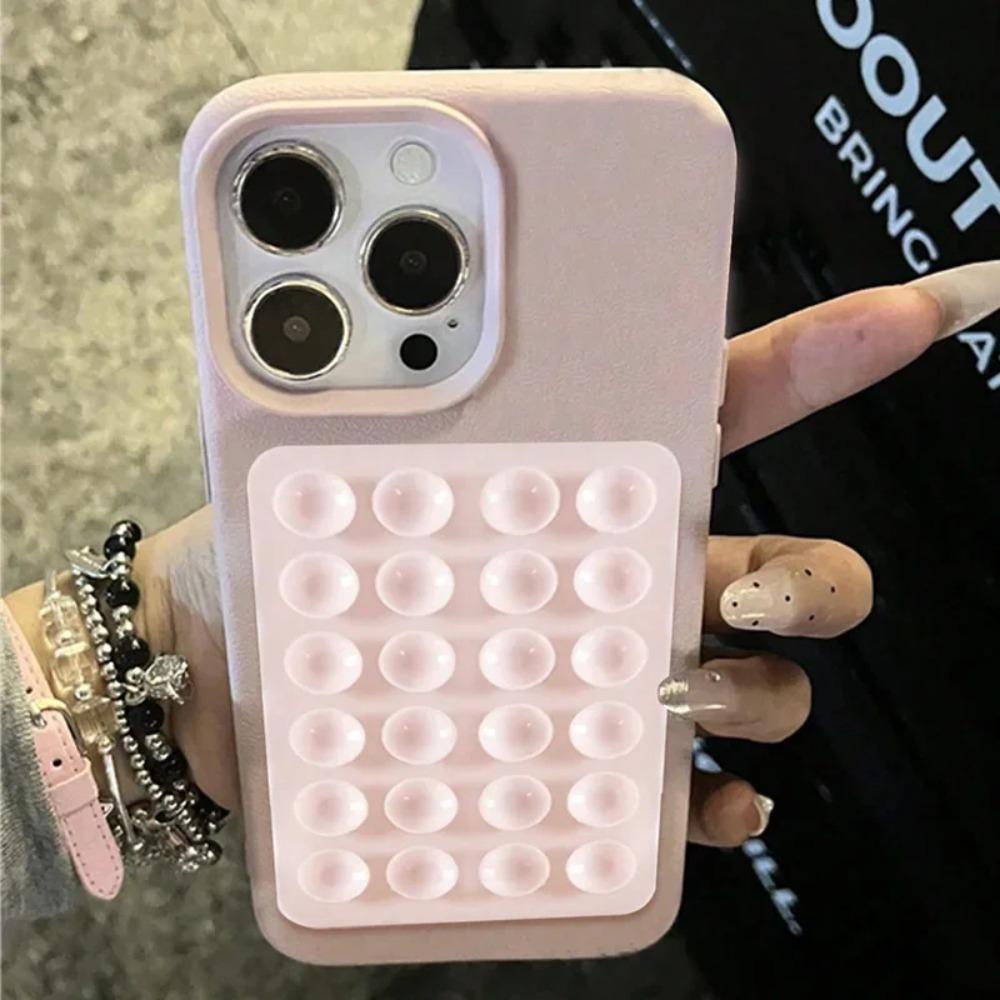 Minimalist Solid-Color Suction Cup Stand Leather-Textured Phone Case Cover Casing For iPhone 17 16 15 14 Plus 13 12 Pro Max 11 XS XR XS Max Shockproof Protective Case Accessories