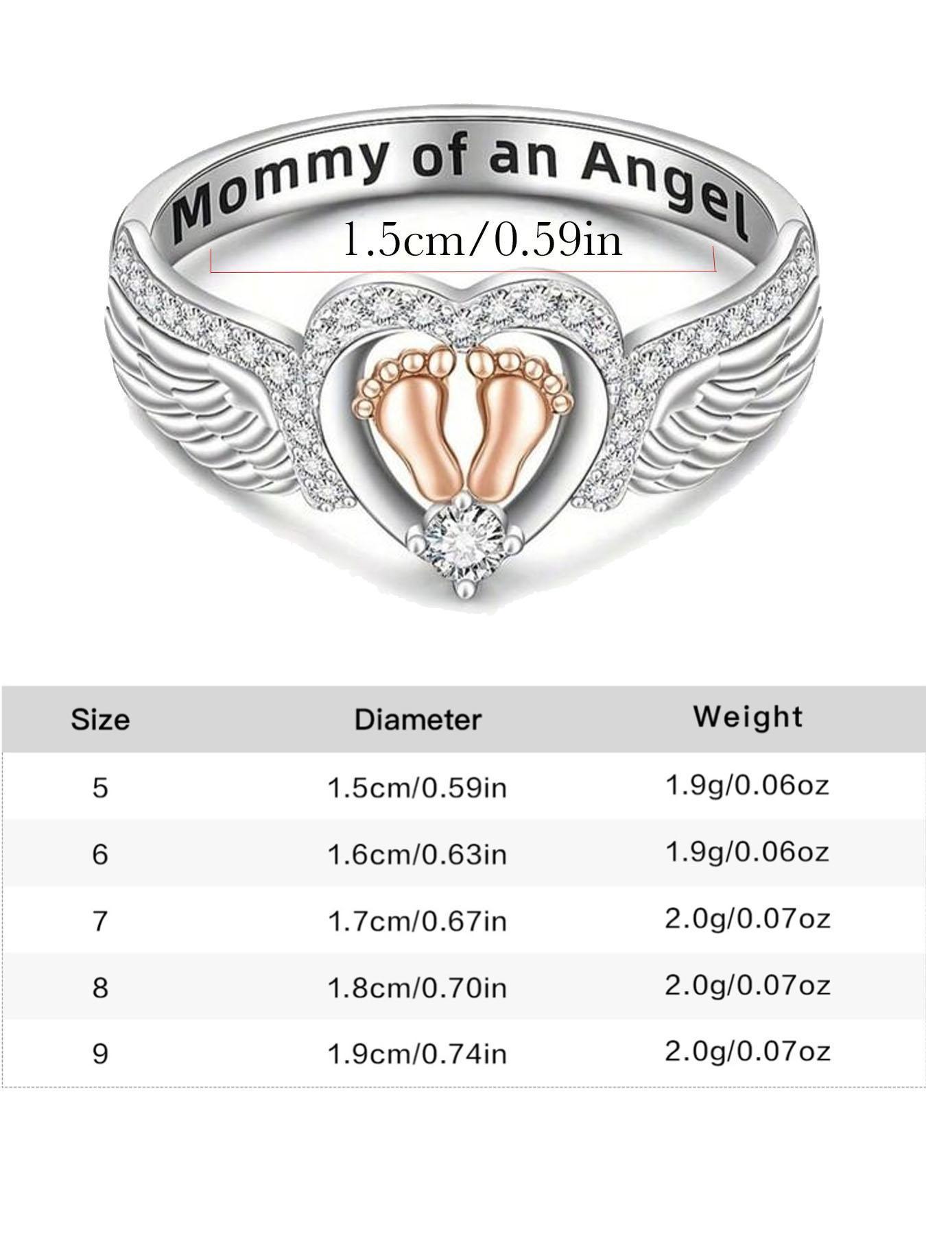 Angel Ring Mom's Edition, Angel Wings Baby Footprint Heart-shaped Ring - A commemorative piece of jewelry for those who have lost a baby, a meaningful gift for mothers as a token of sympathy, a Mother's Day present.