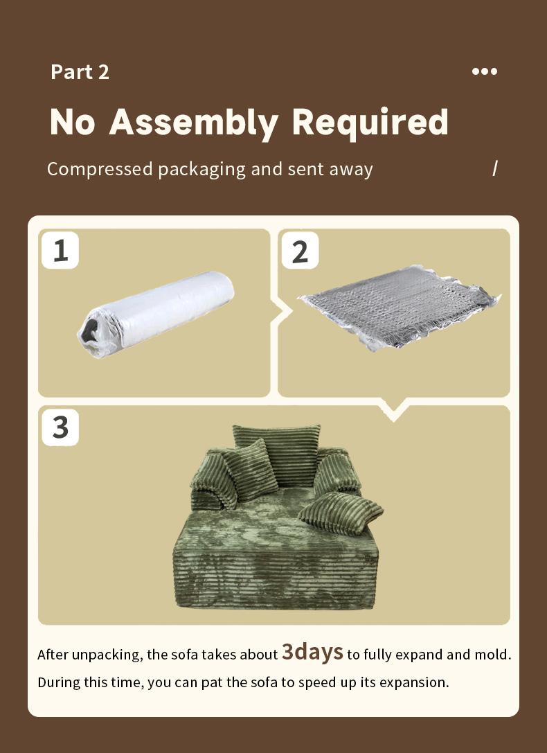 Oversized Lounge Chair, Boneless Chaise Lounge Living Room Corduroy sofa,Upholstered Fluffy cloud sofa bed with Throw Pillows, No Assembly Required, Indoor Sleeper Chair