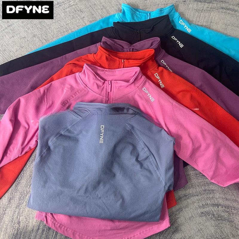 Women's DFYNE Full-Zipper Matte Soft Nylon Blend Plus Size Long Sleeve Yoga Top - Breathable Slim Fit Workout Gear for Gym