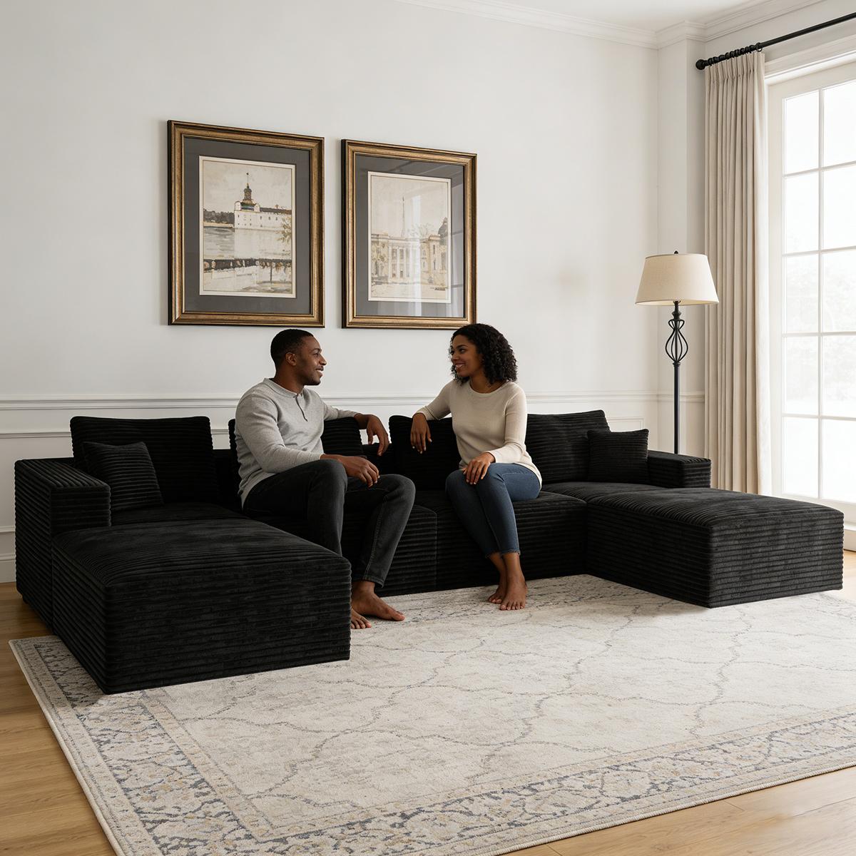 141.73"x70.87'' Boneless Couch Modular Sectional Sofa ，Oversized Cloud Couch Sectional with Deep Seats, Free Combination，Wide-Strip Corduroy Fabric, Compressed No-Assembly Couches for Living Room