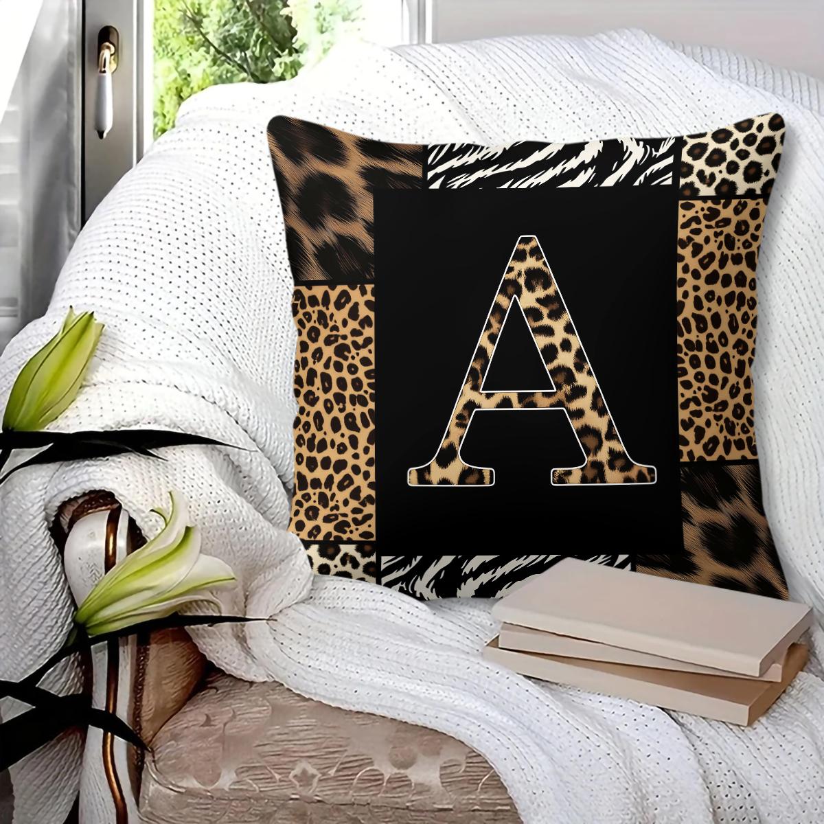 Animal Print Monogram Throw Pillow, Leopard Zebra Tiger Initial Pillow with Insert, for Sofa Living Room, Home Decor Gift for Animal Lovers