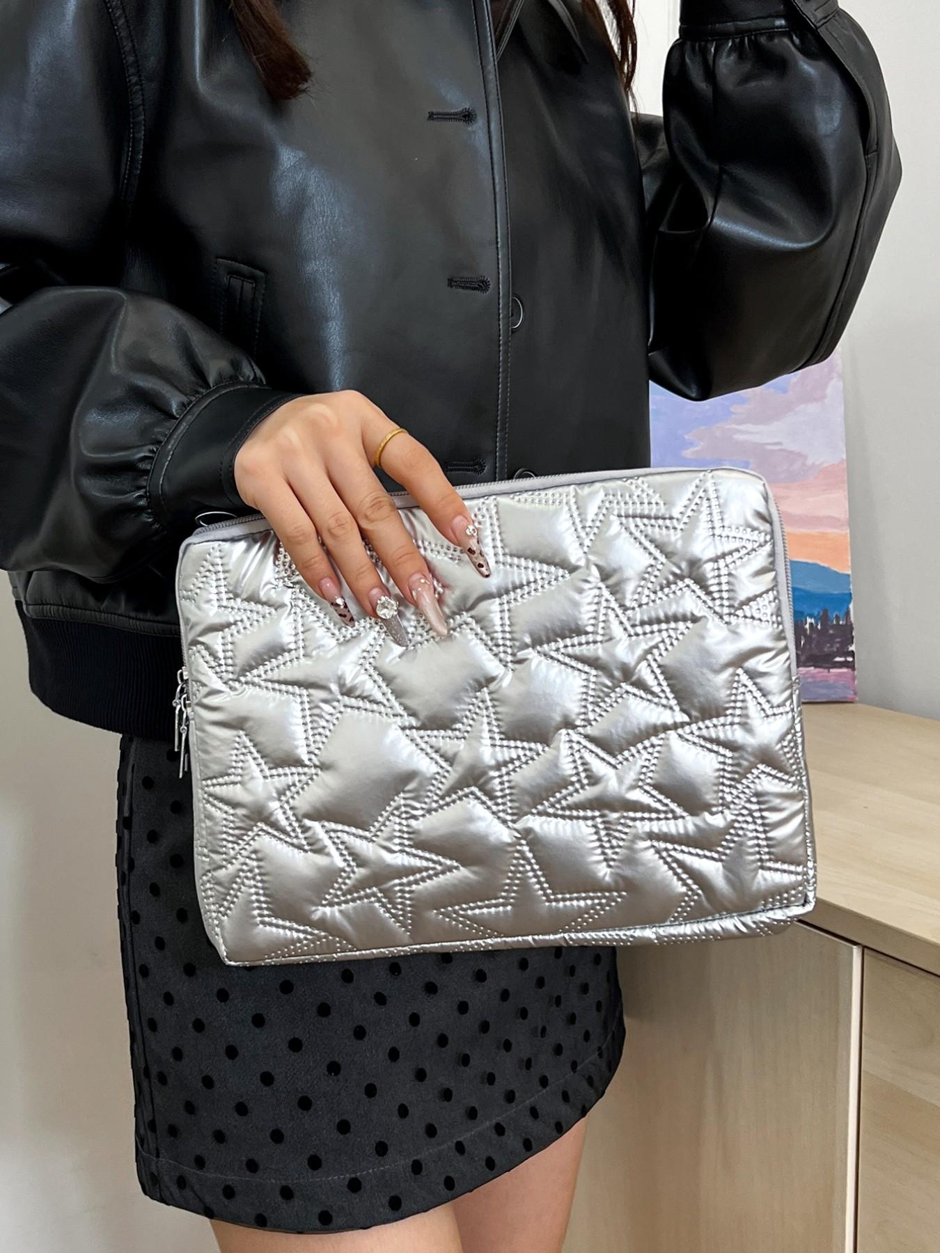 Star Pattern Laptop Backpack, Silver Color Five-Point Star Design, Multi-Size Notebook Case, Ideal for Teachers and Students