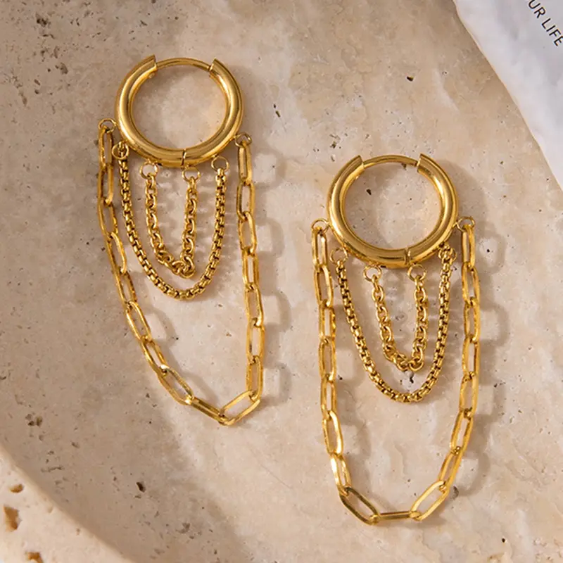 Ladies Earrings Chain Tassel Pendant Stainless Steel 18k Gold Plated Waterproof And Anti Allergy Jewelry Simple Relaxed And Fashionable Jewelry Earrings Dangle Statement Drop Chain Earrings Perfect Gift For Women