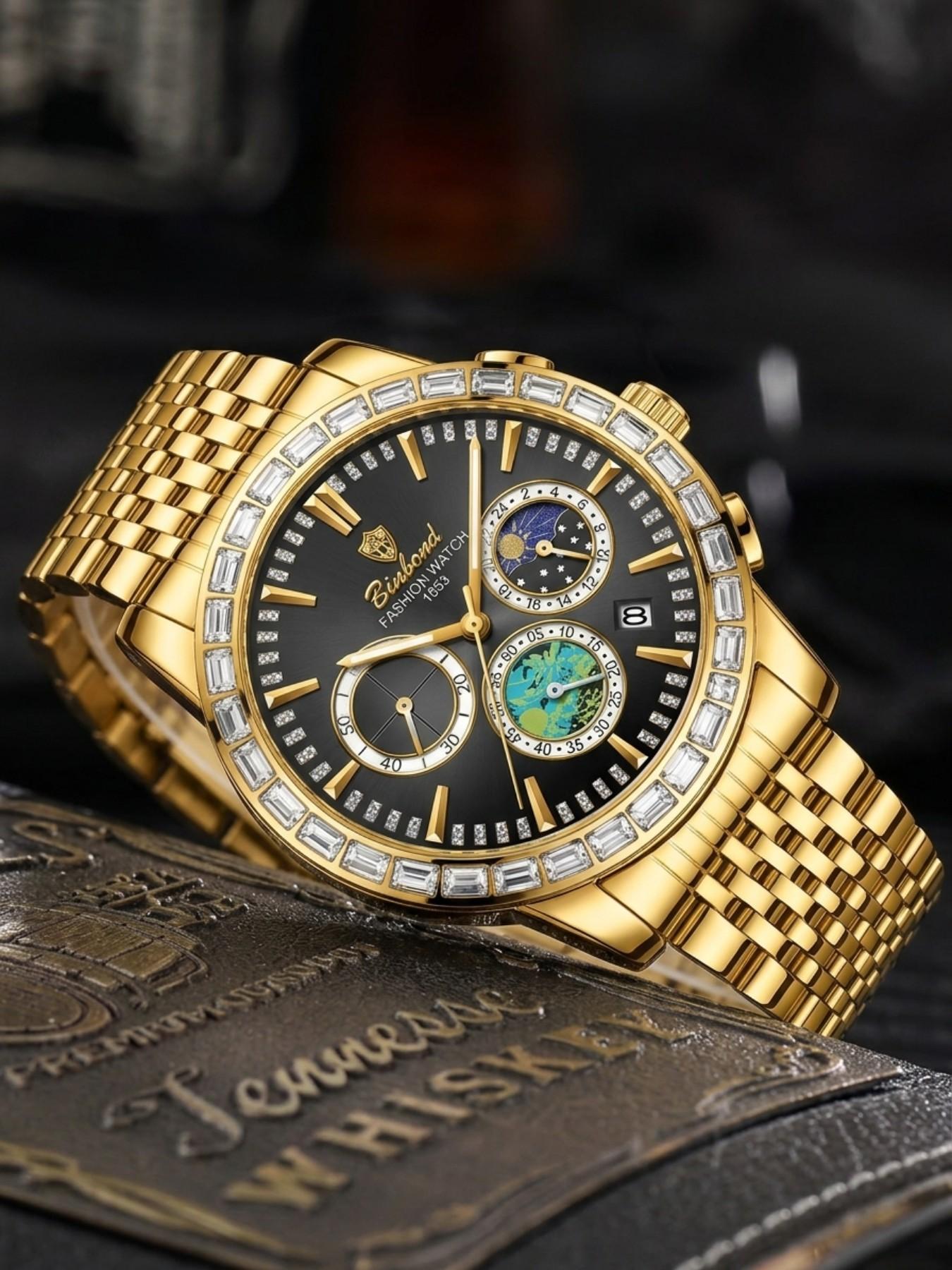 High-End Business Multifunctional Automatic Diamond-Studded Men's Quartz Watch, Elegant Style, Premium Timepiece