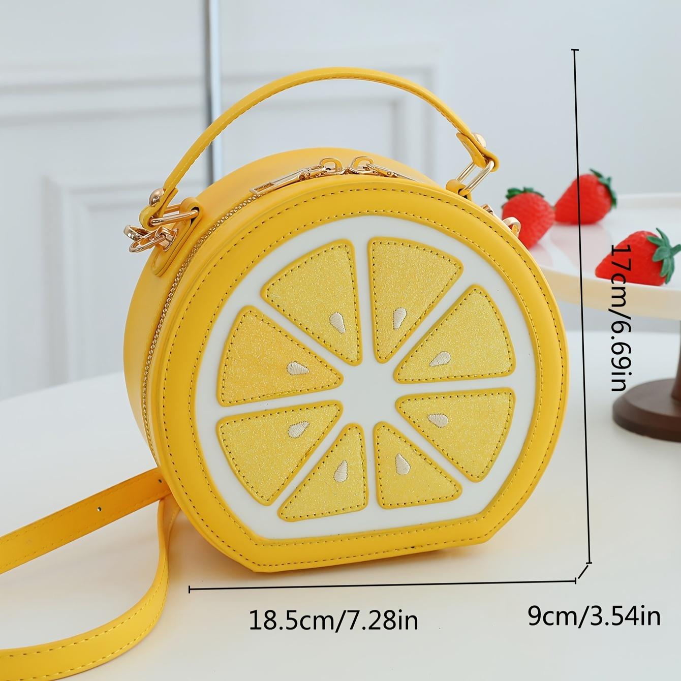 Women's Cute Lemon-Shaped Sequined PU Leather Fashion Crossbody Handbag - Compact Embellished Female Gym Bag with Adjustable Casual Crossbody Strap for Party Use