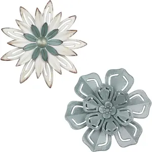 hogardeck Metal Flower Wall Decor, 2 PCS 11" Metal Farmhouse Wall Decor, Floral Metal Wall Art for Indoor Outdoor, Boho Wall Decor for Bathroom, Living Room, Kitchen, Bedroom, Porch, Garden, Yard