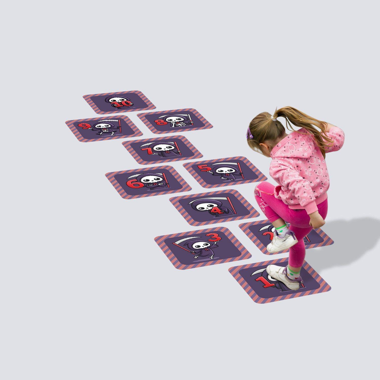 Hopscotch Floor Stickers 1-10 for Kids, Self-Adhesive, Reusable, Easy to Clean, Durable Game Decals for Playroom & Classroom